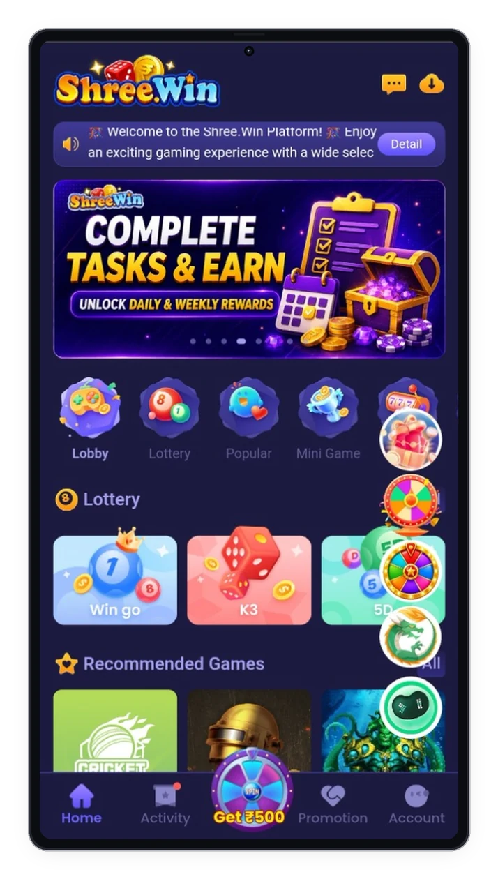 Shree Win Official Game Lobby and Popular Games Selection